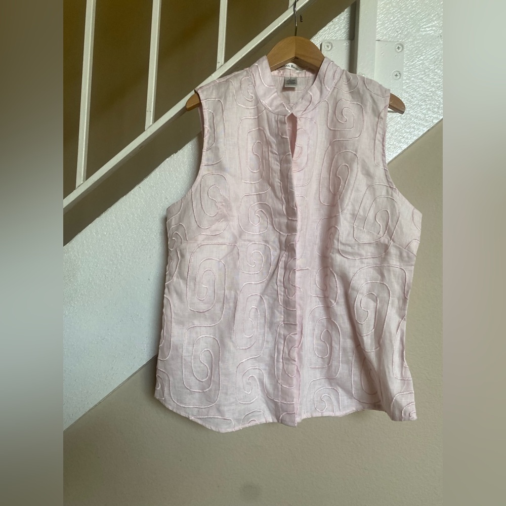 Sleeveless Pink Blouse with Swirl Pattern 100% Lino Susan Bristol